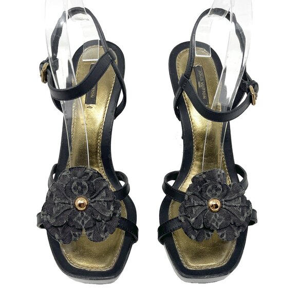 Louis Vuitton Shoes - Louis Vuitton Marc Jacobs Era 2007 Platform Flower Heel Sandals Black 38.5